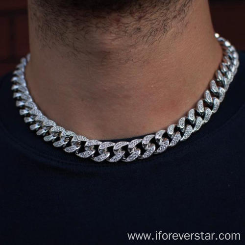 Diamond Bling Prong 925 Silver Cuban Chain